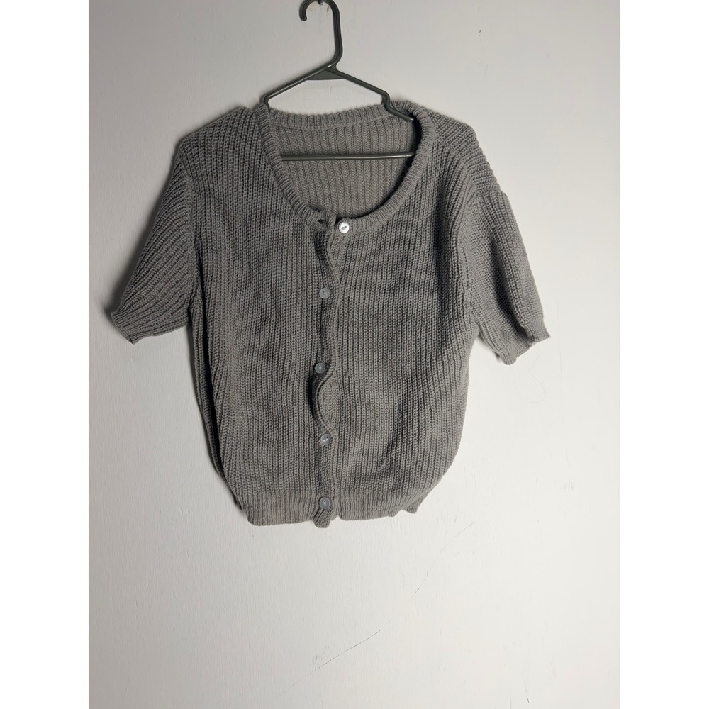 SHEIN Grey Ribbed Knit Short Sleeve Cardigan Sweater Button Front XL